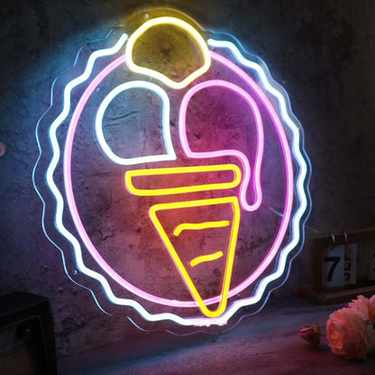 Three Scoops Ice Cream Cone Custom Led Neon Sign - Shineneon