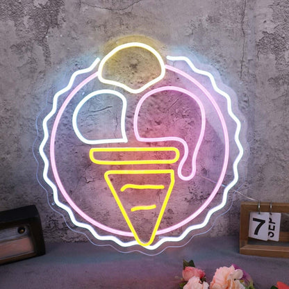 Three Scoops Ice Cream Cone Custom Led Neon Sign - Shineneon