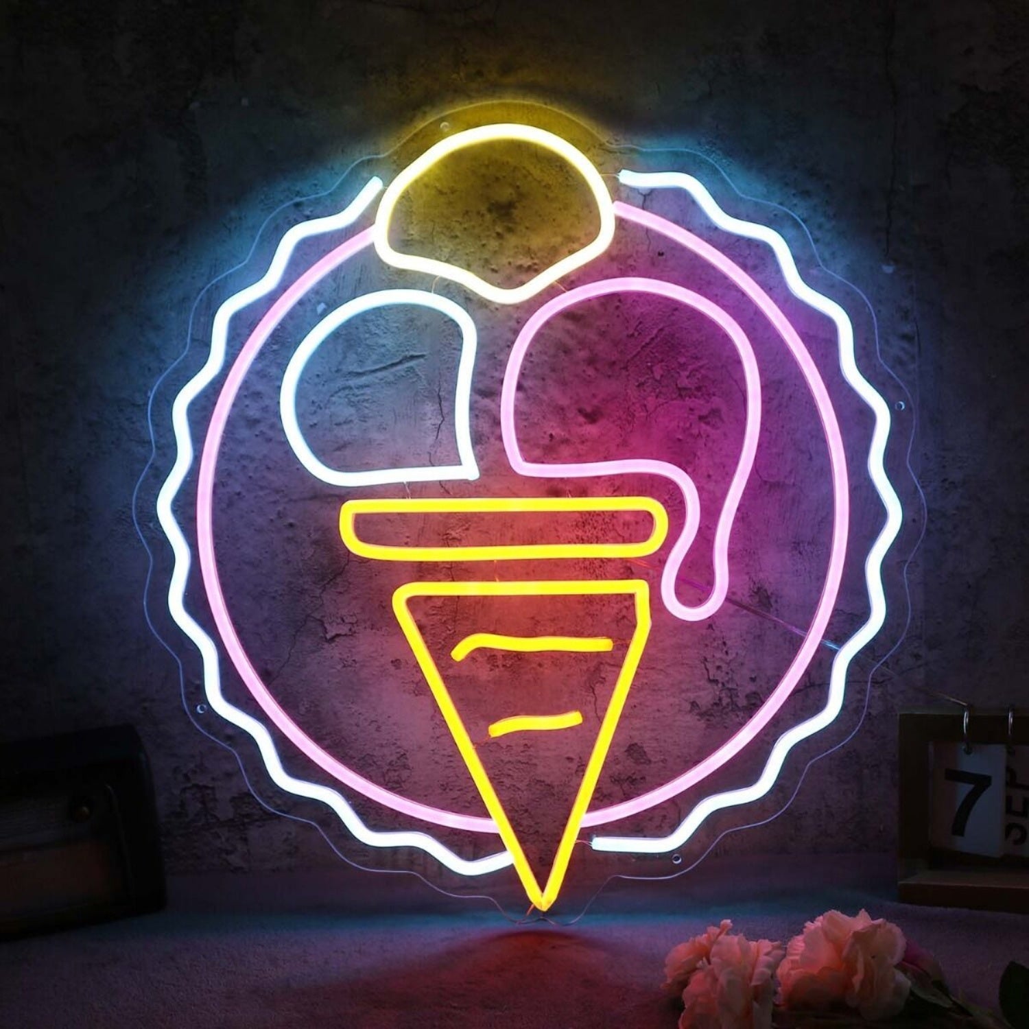 Three Scoops Ice Cream Cone Custom Led Neon Sign - Shineneon