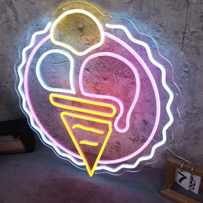 Three Scoops Ice Cream Cone Custom Led Neon Sign - Shineneon