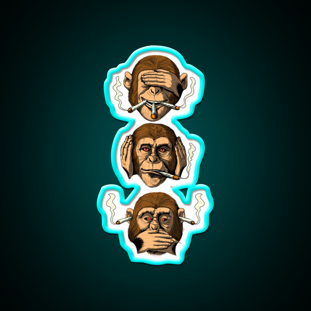 Three Wise Monkey Stoners Hemp Inspired Green Leaf Led Neon Sign Rgb Color - Size and dimension reference