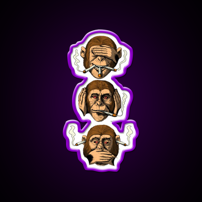 Three Wise Monkey Stoners Hemp Inspired Green Leaf Led Neon Sign Rgb Color - LED neon sign view 9