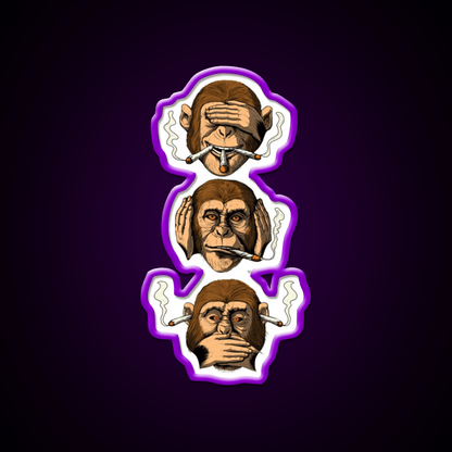 Three Wise Monkey Stoners Hemp Inspired Green Leaf Led Neon Sign Rgb Color - Shineneon