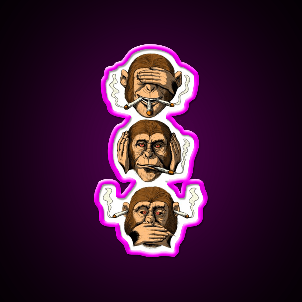 Three Wise Monkey Stoners Hemp Inspired Green Leaf Led Neon Sign Rgb Color - Shineneon