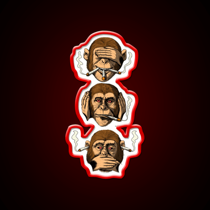 Three Wise Monkey Stoners Hemp Inspired Green Leaf Led Neon Sign Rgb Color - Shineneon
