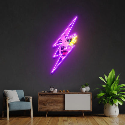 Thunder Girl Purple-Yellow Lightning Pop Art Uv Printed Led Neon Sign For Home Decor | Shineneon