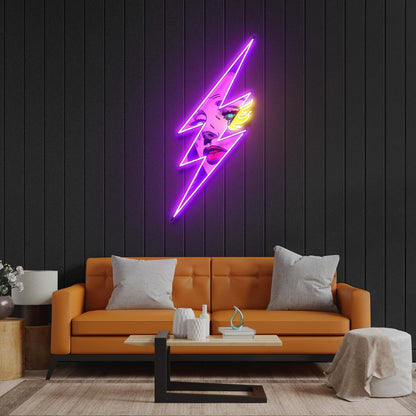 Thunder Girl Purple-Yellow Lightning Pop Art Uv Printed Led Neon Sign For Home Decor | Shineneon