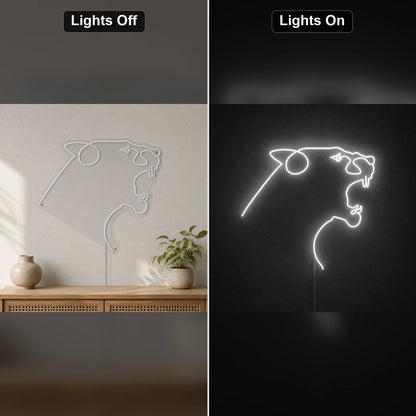 Tiger Head LED Neon Sign day and night comparison