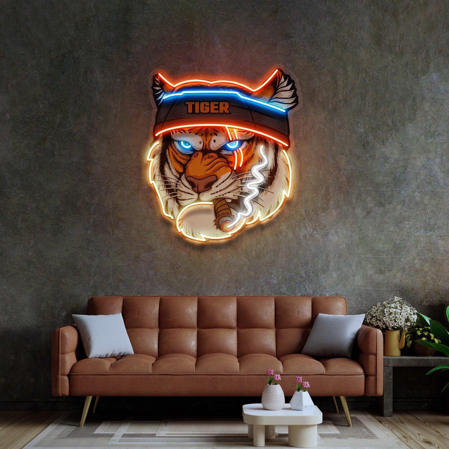 Tiger-Smoking-Blue-Orange-Red-Led-Neon-Sign-Bar-Gaming-Studio-Art | Shineneon