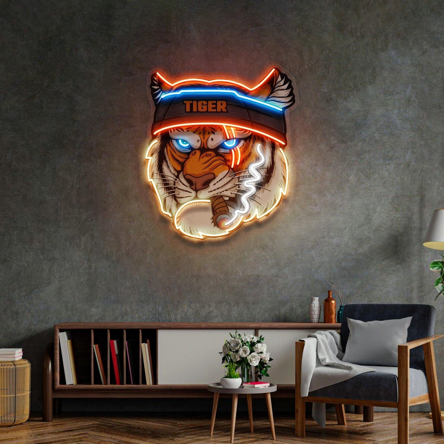 Tiger-Smoking-Blue-Orange-Red-Led-Neon-Sign-Bar-Gaming-Studio-Art | Shineneon