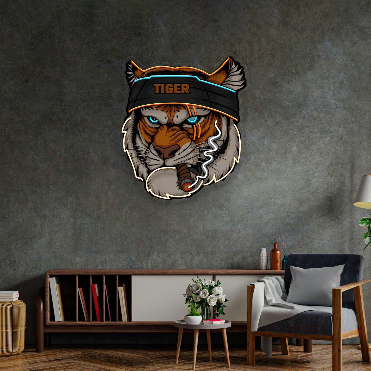 Tiger-Smoking-Blue-Orange-Red-Led-Neon-Sign-Bar-Gaming-Studio-Art | Shineneon