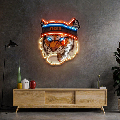 Tiger Smoking Blue-Orange-White Uv Printed Led Neon Sign For Bar Lounge Decor | Shineneon