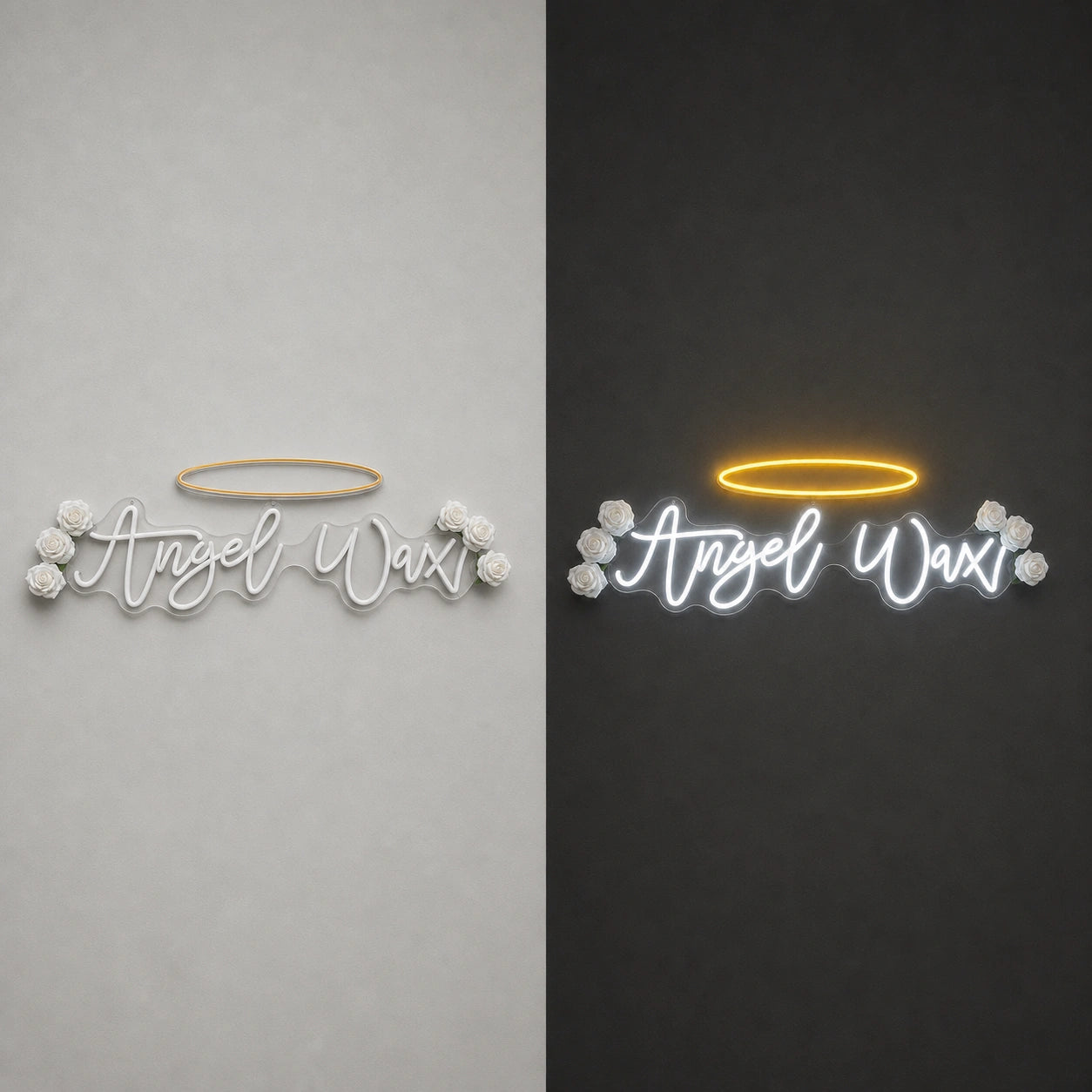 Tiger Wings LED Neon Sign day and night comparison