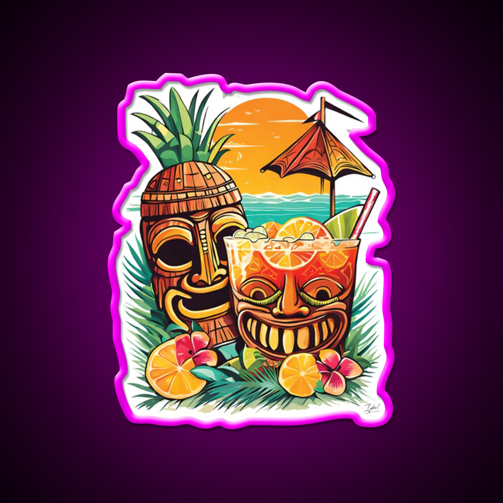 Tiki Cocktail Bar Decor Led Neon Sign Rgb Color - Neon sign mounted on wall in room
