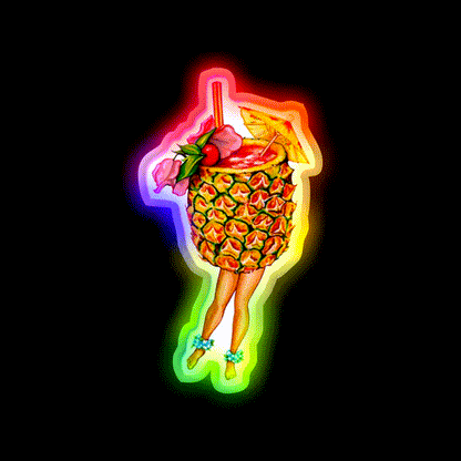 Tiki Cocktail Pin Up Pineapple Cocktail Bar Decor Led Neon Sign Rgb Color - LED neon sign close-up detail