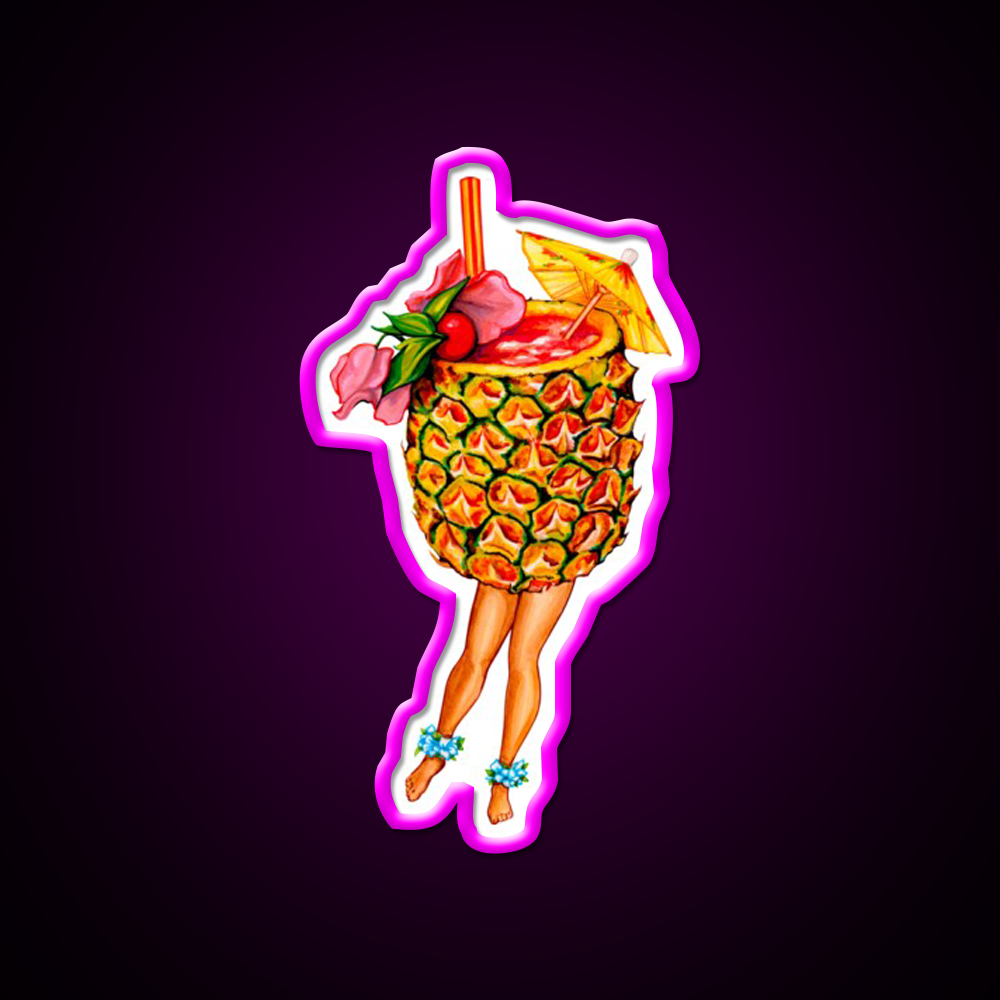 Tiki Cocktail Pin Up Pineapple Cocktail Bar Decor Led Neon Sign Rgb Color - Neon sign mounted on wall in room