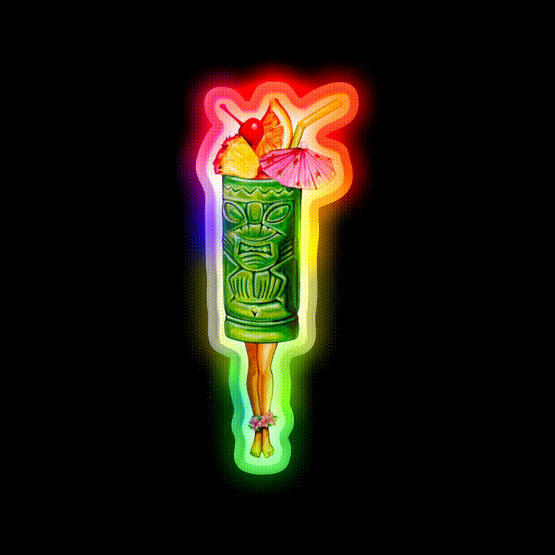 Tiki Cocktail Pin Up Tiki Head Cocktail Bar Decor Led Neon Sign Rgb Color - LED neon sign close-up detail