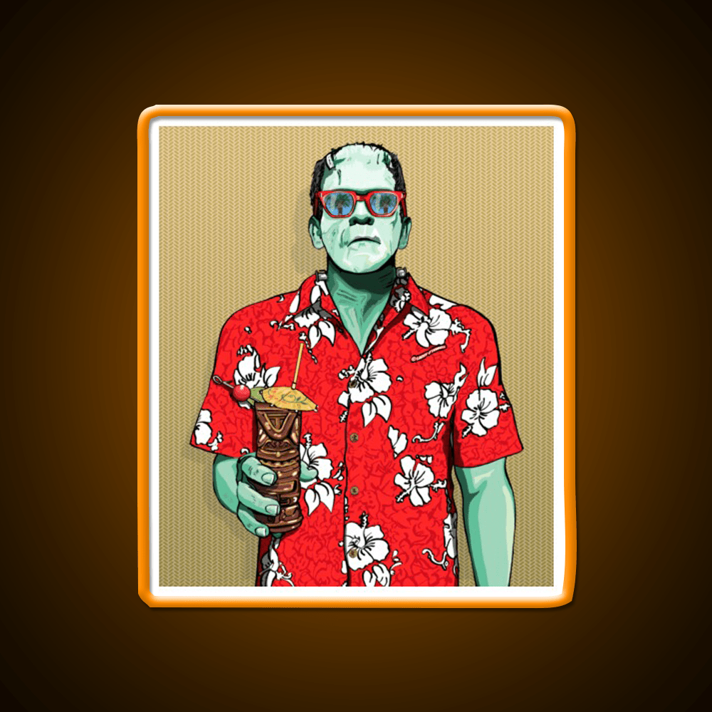 Tiki Frankenstein With Thatch Cocktail Bar Decor Led Neon Sign Rgb Color - Shineneon