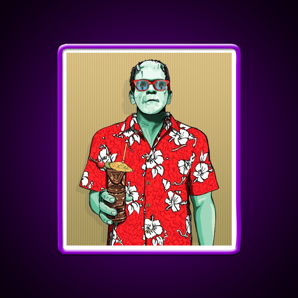 Tiki Frankenstein With Thatch Cocktail Bar Decor Led Neon Sign Rgb Color - Shineneon