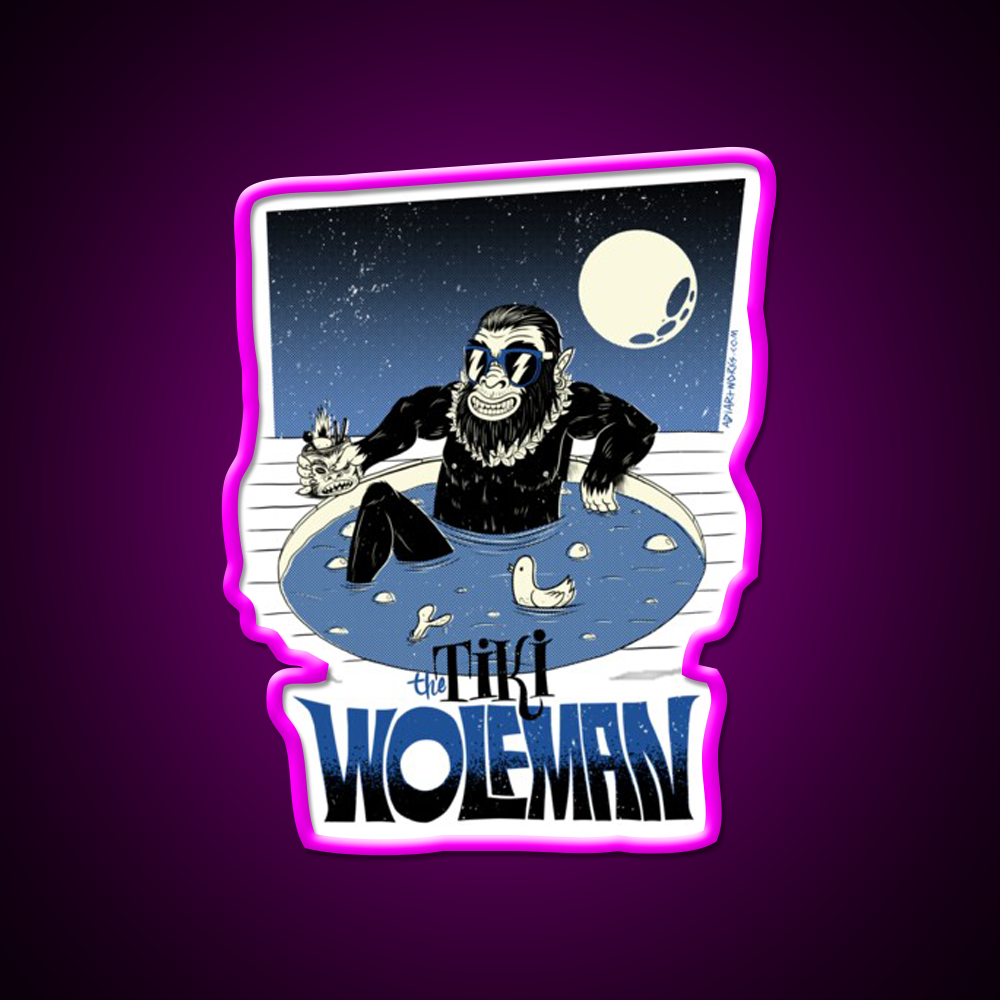 Tiki Wolfman Cocktail Bar Decor Led Neon Sign Rgb Color - Neon sign mounted on wall in room