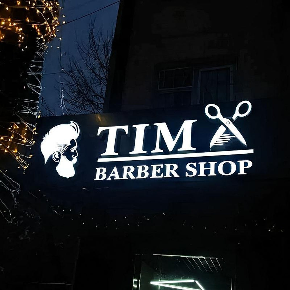 Tim Barber Shop With Logo 3D Frontlit Letters Metal Led Sign