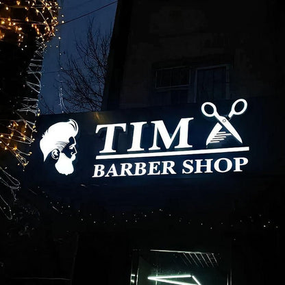 Tim Barber Shop With Logo 3D Frontlit Letters Metal Led Sign - Shineneon