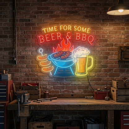 Time For Some Beer And Bbq Wall Decor LED Neon Sign - 03 Real Lifestyle Scene