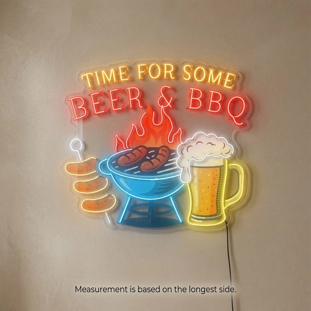 Time For Some Beer And Bbq Wall Decor LED Neon Sign - 04 Size Image