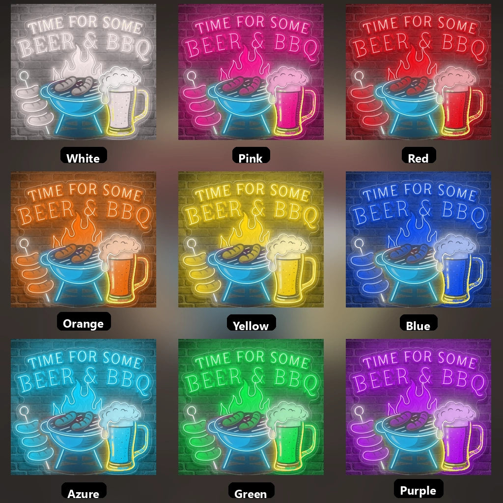 Time For Some Beer And Bbq Wall Decor LED Neon Sign - 05 Color Grid