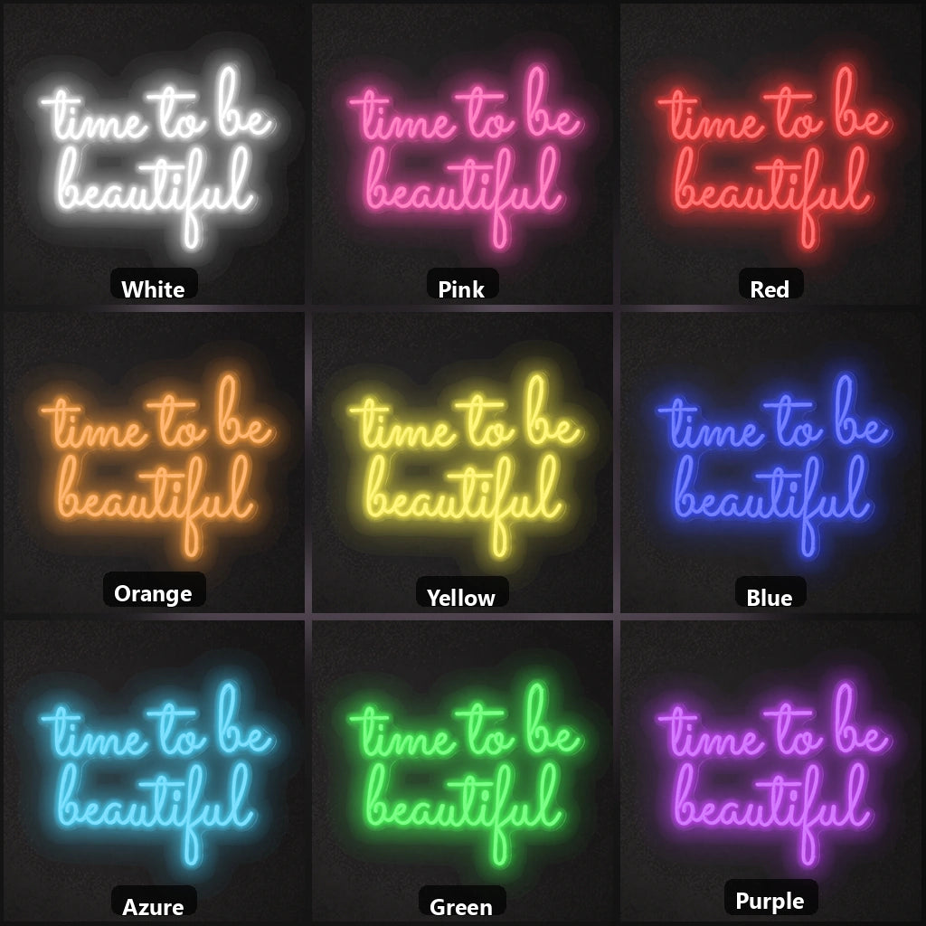 Time To Be Beautiful LED Neon Sign Garage Man Cave Neon Sign color grid