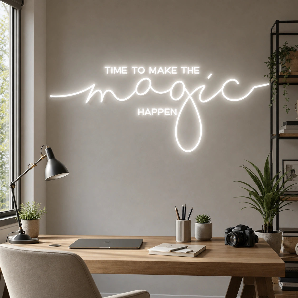 Time To Make The Magic Happen LED Neon Sign Garage Man Cave Neon Sign real lifestyle scene