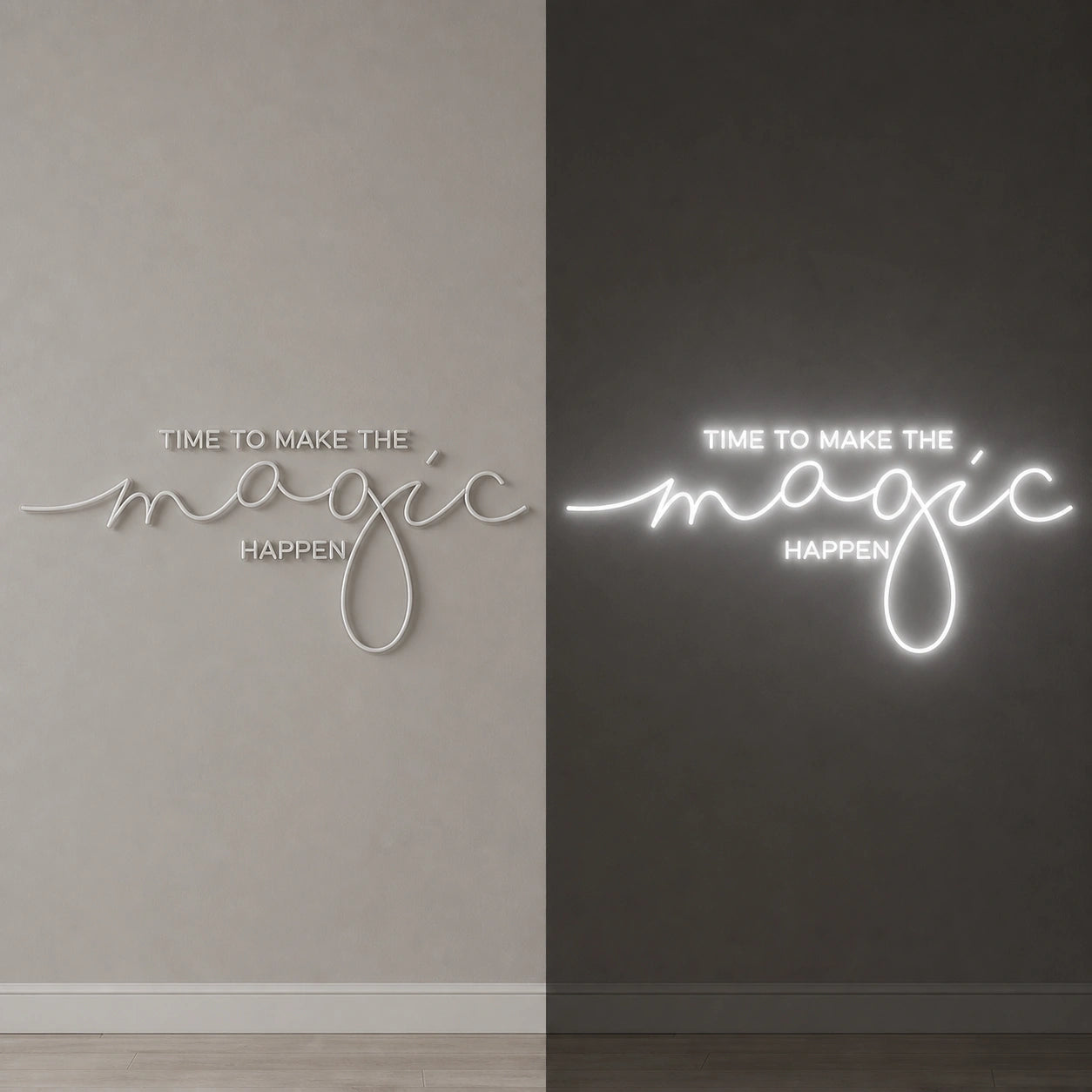 Time To Make The Magic Happen LED Neon Sign Garage Man Cave Neon Sign day and night comparison