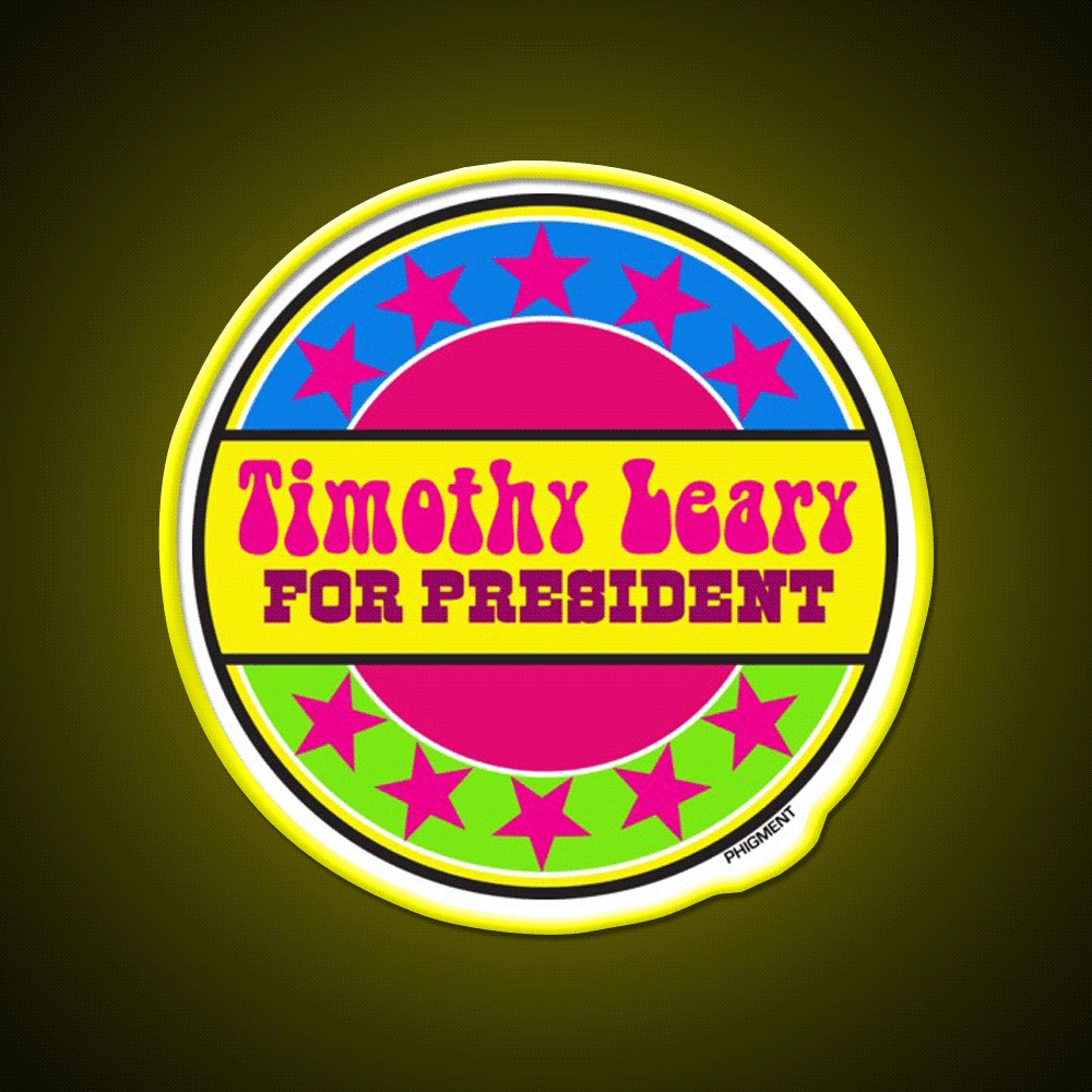 Timothy Leary For President Hemp Inspired Green Leaf Led Neon Sign Rgb Color - Custom LED neon sign front view