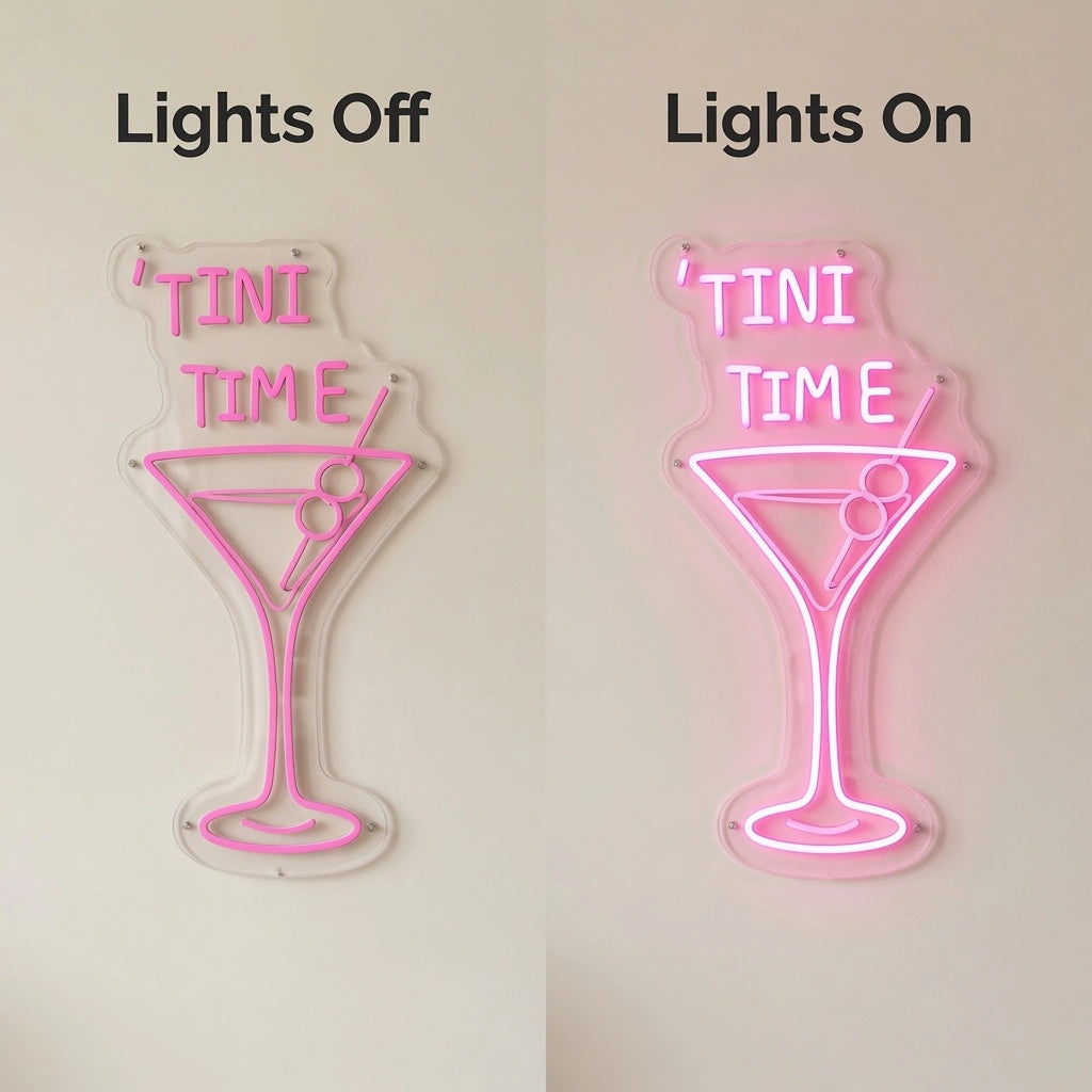 Tini Time LED Neon Sign - 06 Day Night Comparison