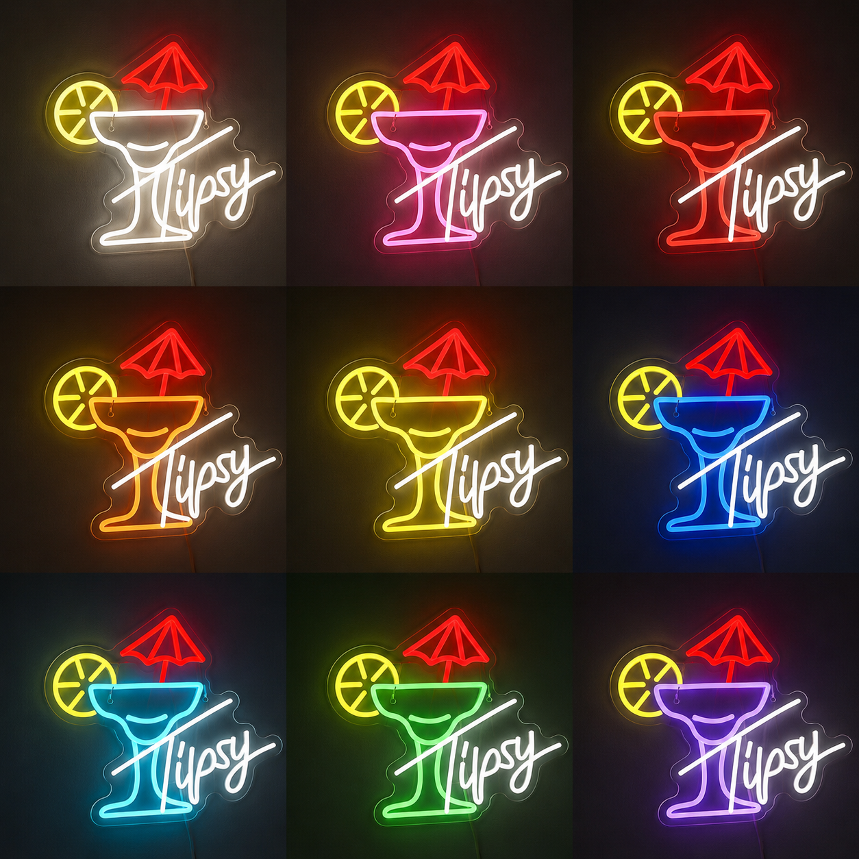 Tipsy Cocktails LED Neon Sign color grid