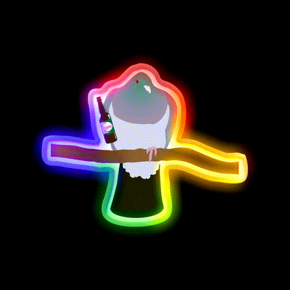 Tipsy Kereru Drinking A Beer Bar Decor Led Neon Sign Rgb Color - LED neon sign close-up detail
