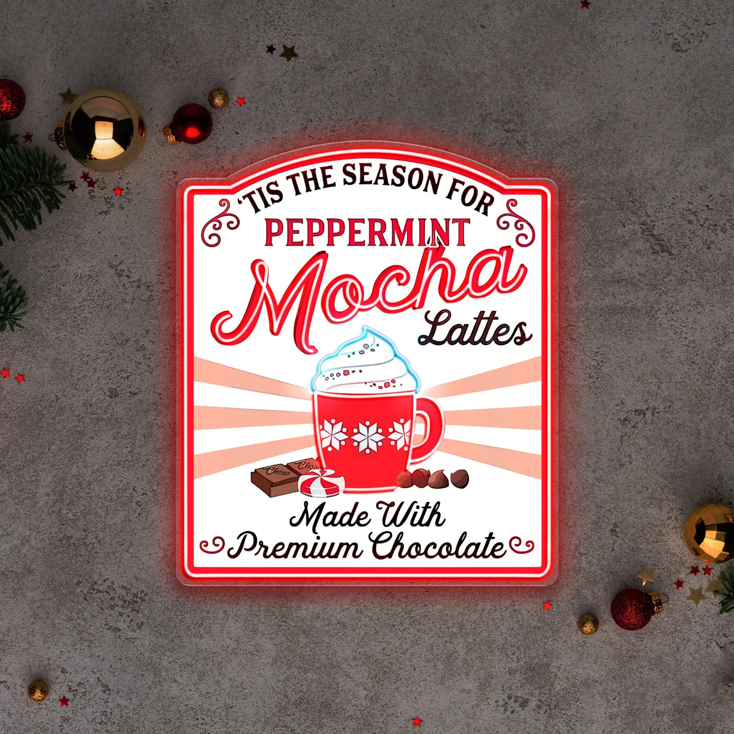 Tis the Season for Peppermint Mocha Acrylic Led Neon Sign | Shineneon
