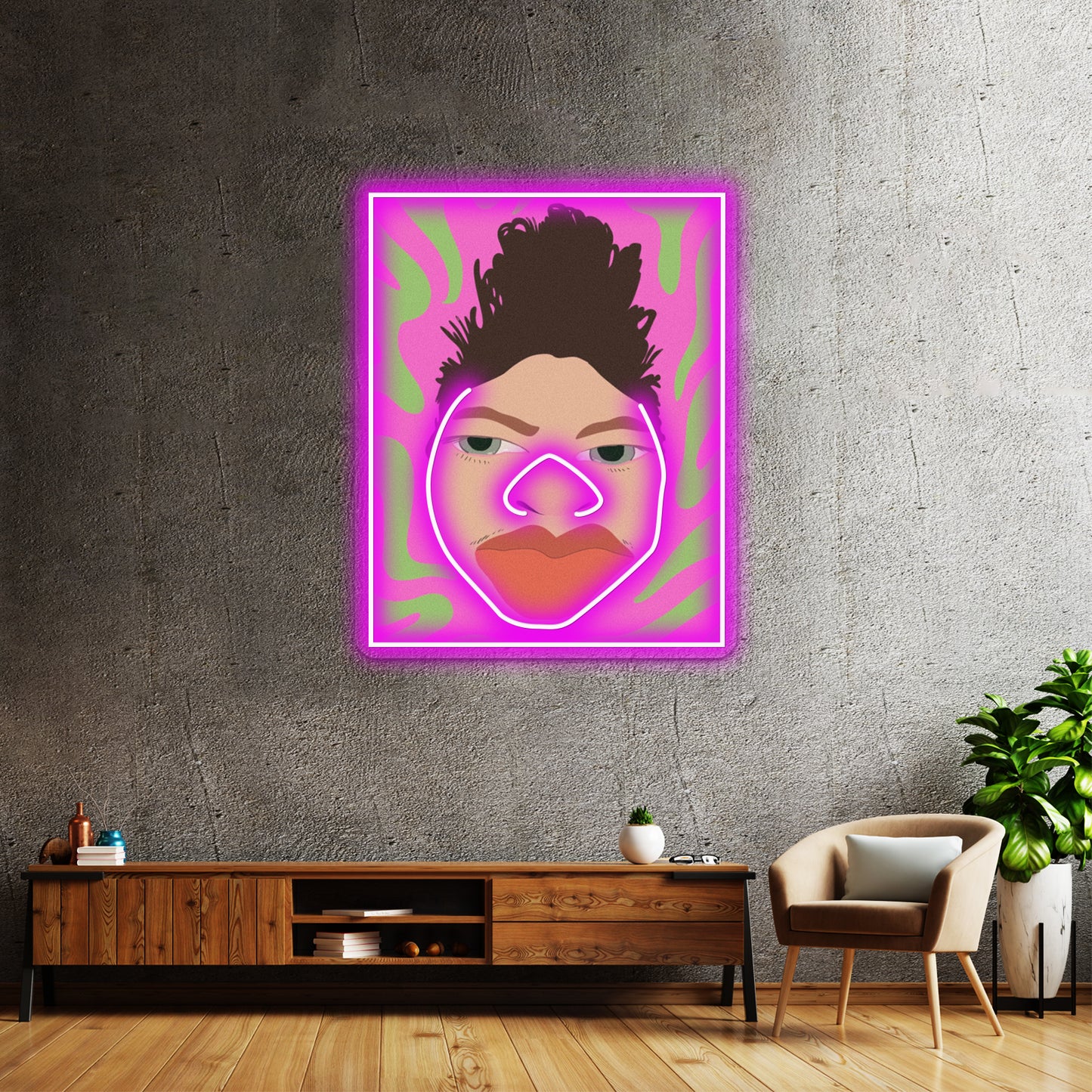 Tj Mack Fan Art With Pink And Green Background Artwork Neon Signs