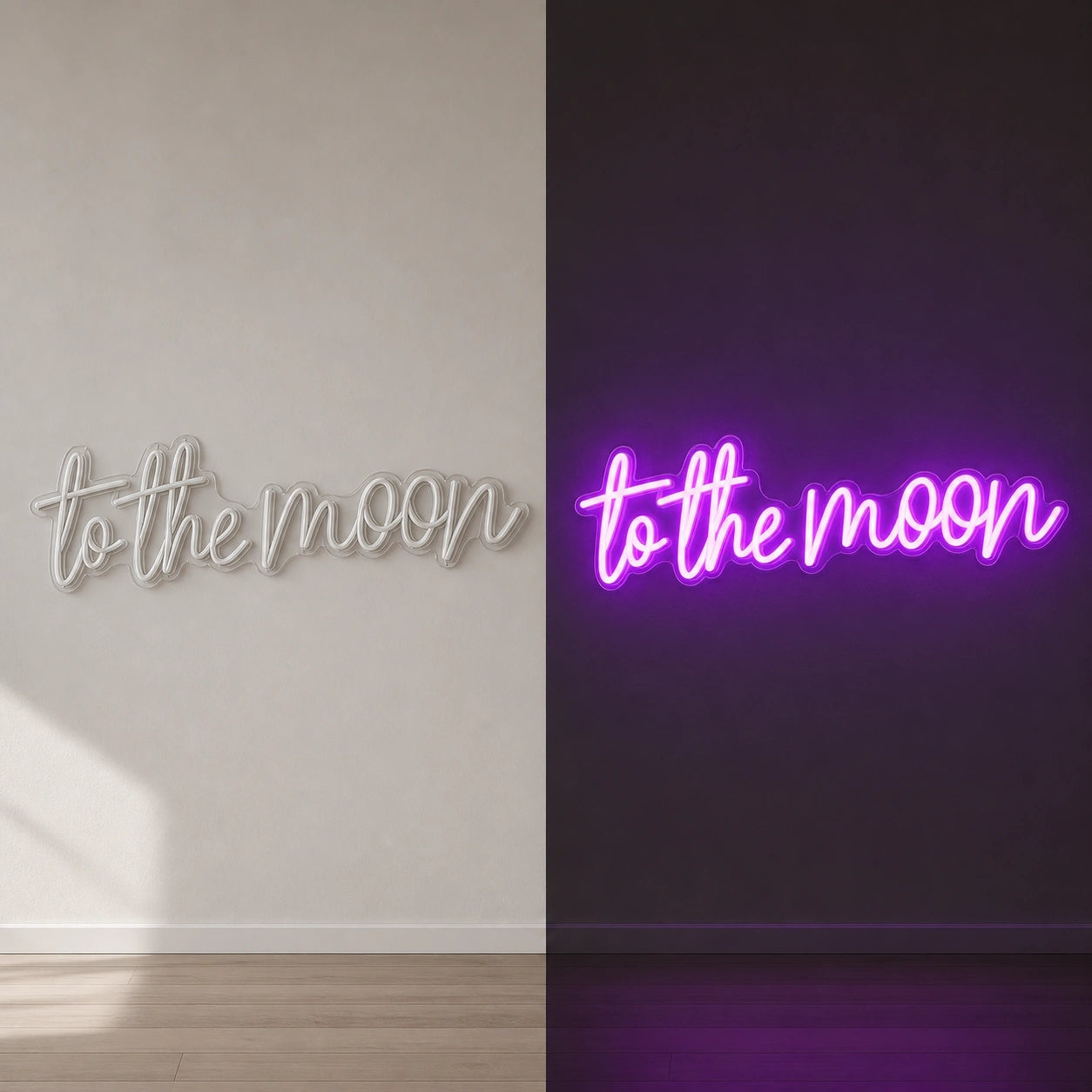To The Moon LED Neon Sign Garage Man Cave Neon Sign day and night comparison