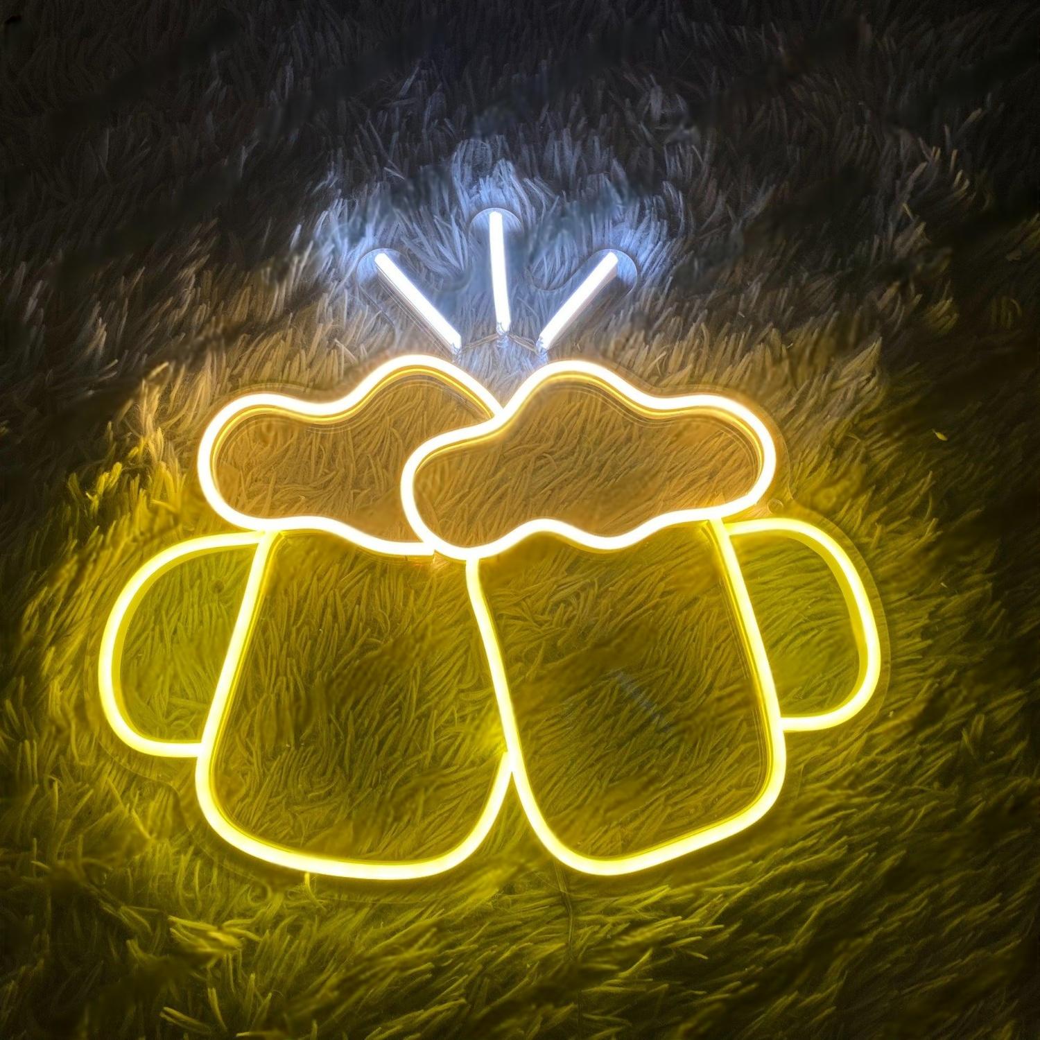Toasting Beer Mugs Led Neon Sign Yellow-White Bar Home Decor | Shineneon