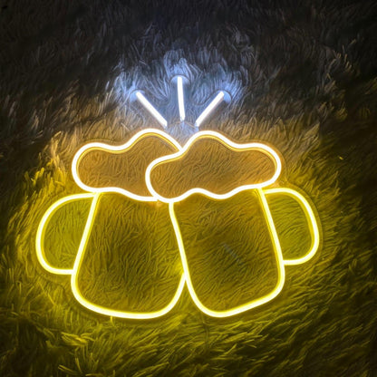Toasting Beer Mugs Led Neon Sign Yellow-White Bar Home Decor | Shineneon