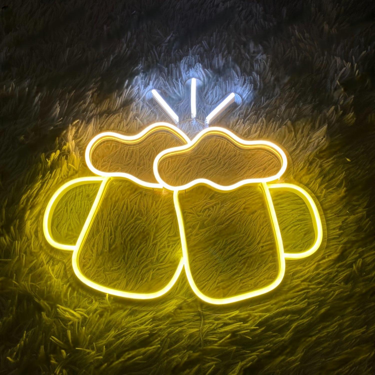 Toasting Beer Mugs Led Neon Sign Yellow-White Bar Home Decor | Shineneon