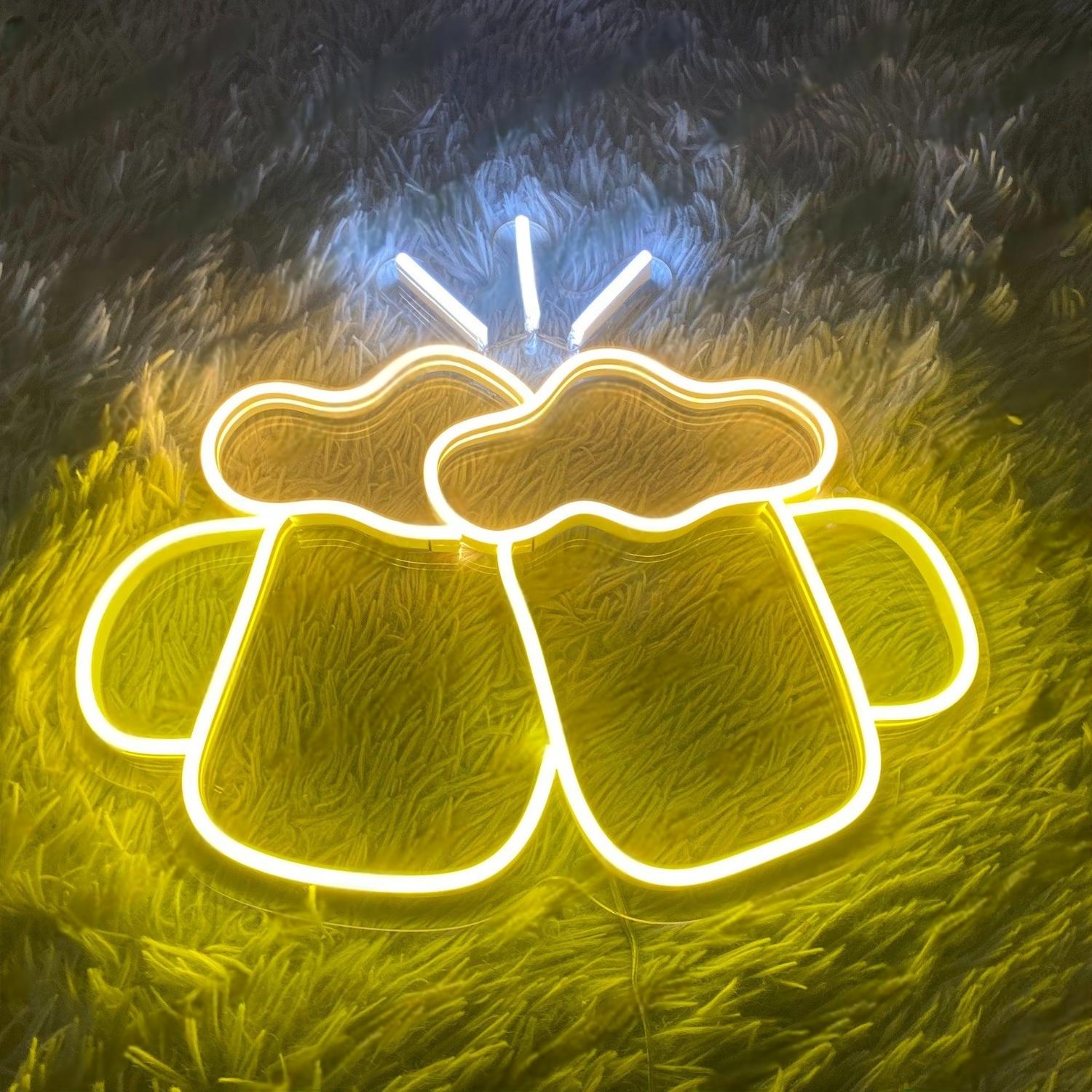 Toasting Beer Mugs Led Neon Sign Yellow-White Bar Home Decor | Shineneon