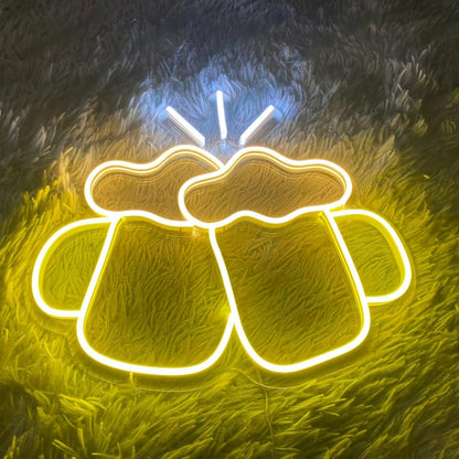 Toasting Beer Mugs Led Neon Sign Yellow-White Bar Home Decor | Shineneon