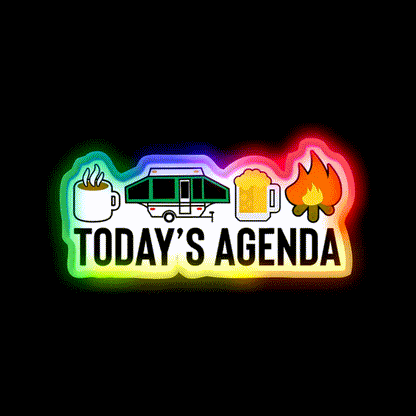 Todays Agenda Camping Beer Campfire Beer Bar Decor Led Neon Sign Rgb Color - LED neon sign close-up detail
