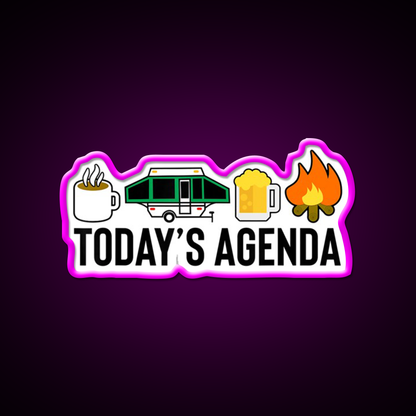 Todays Agenda Camping Beer Campfire Beer Bar Decor Led Neon Sign Rgb Color - Neon sign mounted on wall in room