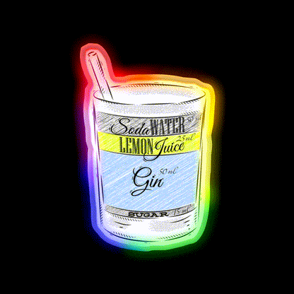 Tom Collins Ingredients Cocktail Glass Cocktail Bar Decor Led Neon Sign Rgb Color - LED neon sign close-up detail