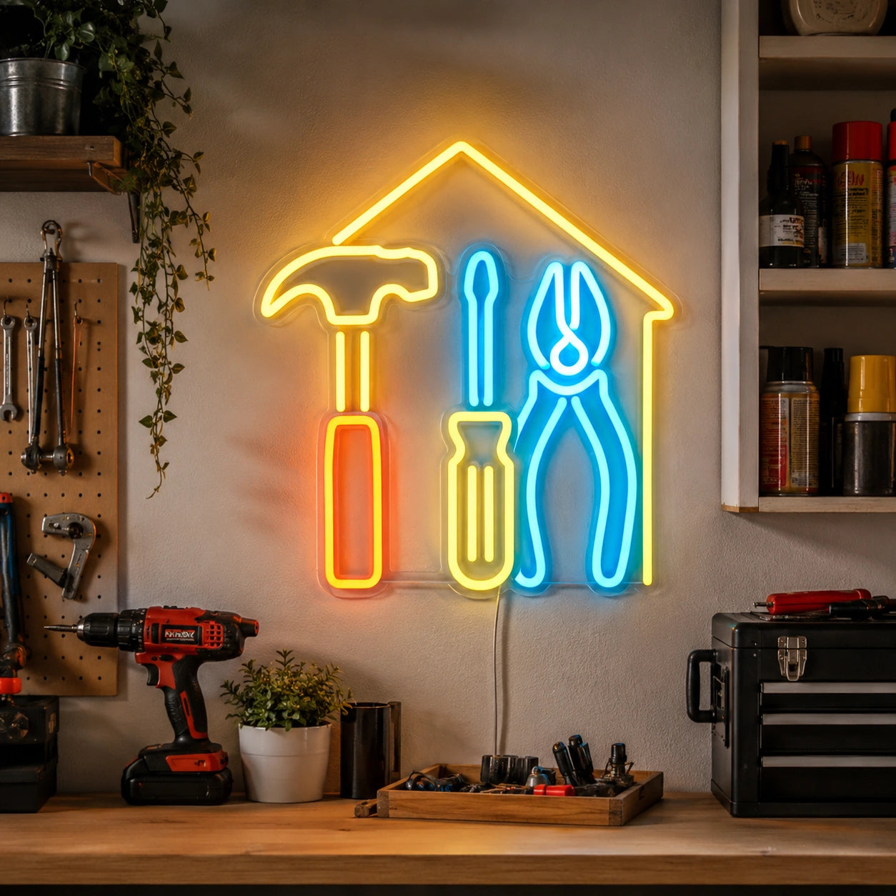 Tool House Workshop Neon Sign LED Neon Sign real lifestyle scene