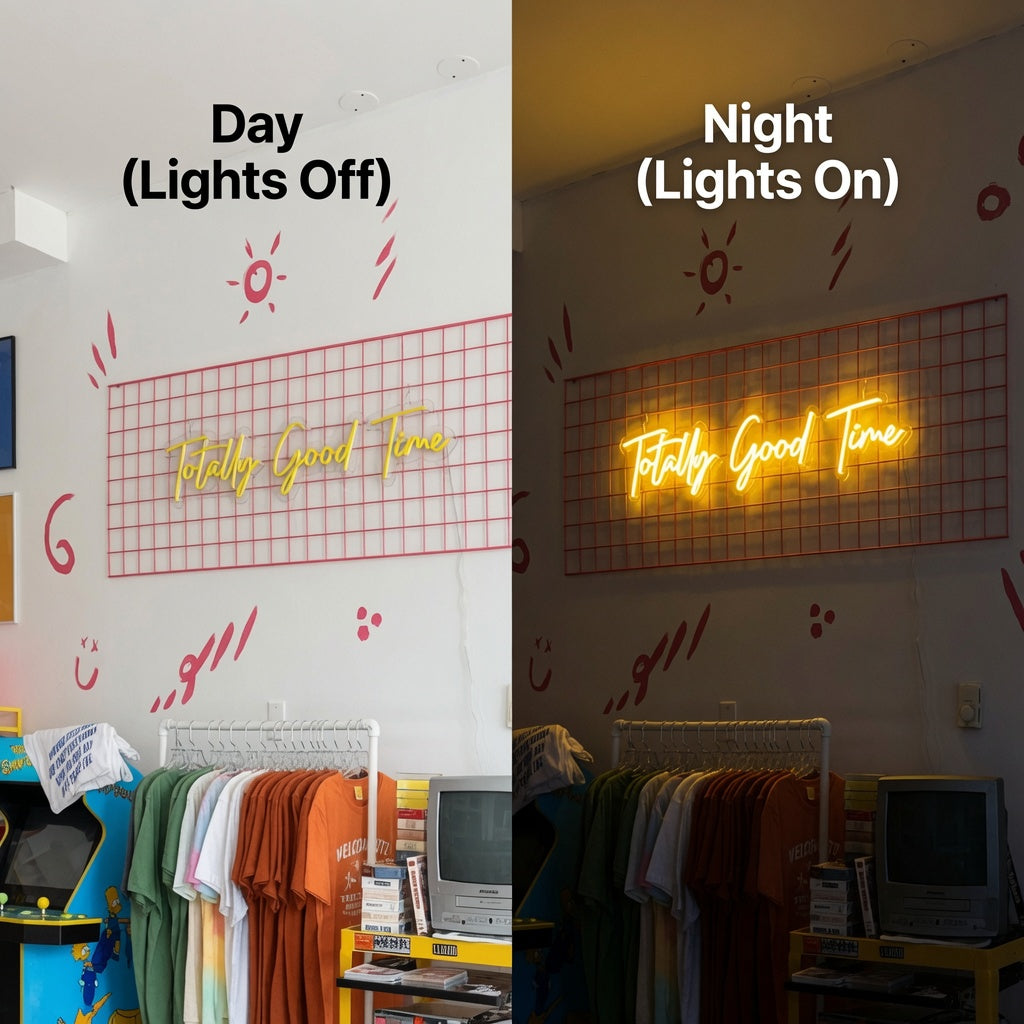 Totally Good Time Bedroom Decor LED Neon Sign - 06 Day Night Comparison
