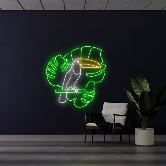 Toucan Monstera Led Sign Room Wall Art Decor